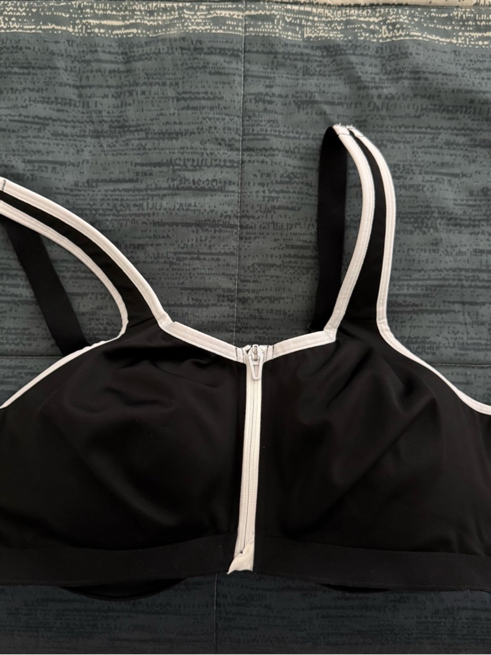 Victoria's Secret Black and White Front Zip Sport Bra with Contrast Trim